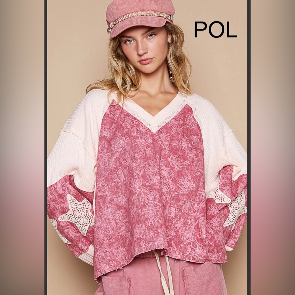 BP30💕NEW! POL playful pink+cream v-neck w/star details perfect 4 office2 out!💕 - Picture 4 of 7